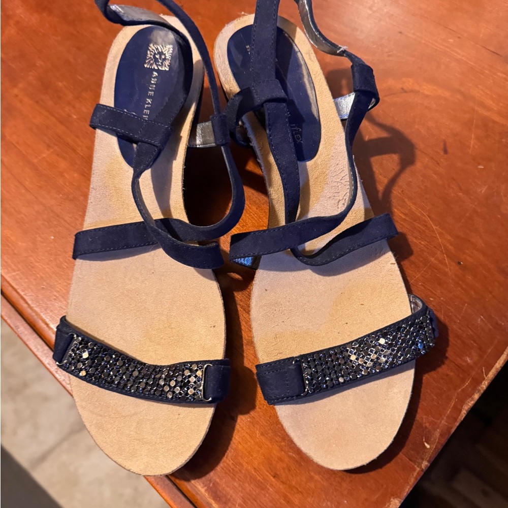 Anne Klein Navy Sandals with Sparkling Accents